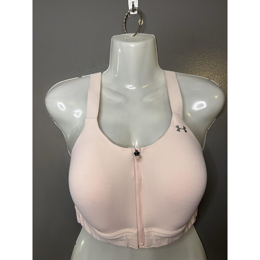 Under Armour Sports Bra Womens 36D Pink Zip Front Racerback Padded Stretch